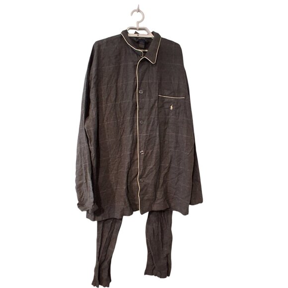 Polo Ralph Lauren pajamas mens M L gray plaid flannel top=nwt pants EUC - Picture 1 of 6